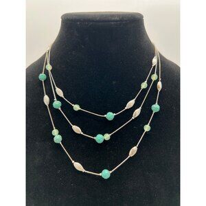 Elegant Monet Turquoise & Silver Multi Strand Beaded Necklace
